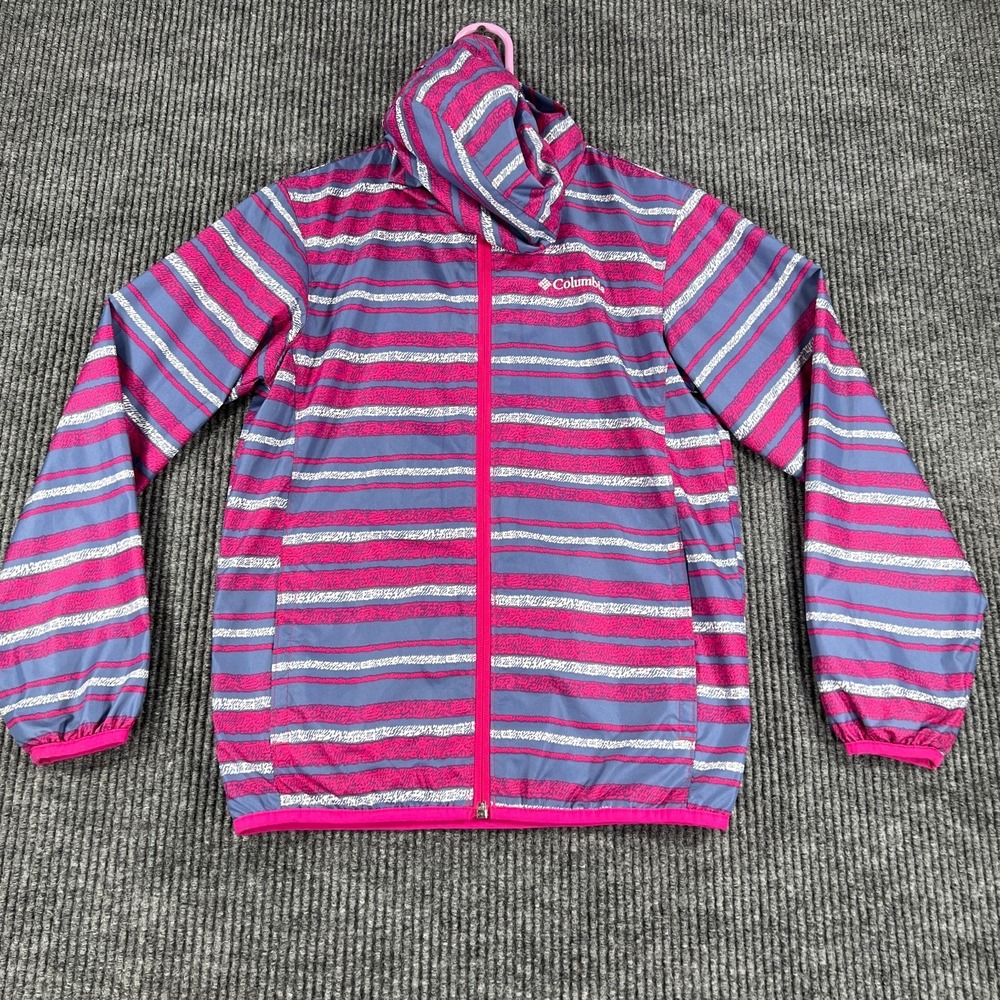 Columbia Jacket Girls Medium Purple Striped Long Sleeve Hooded Full Zip School‎